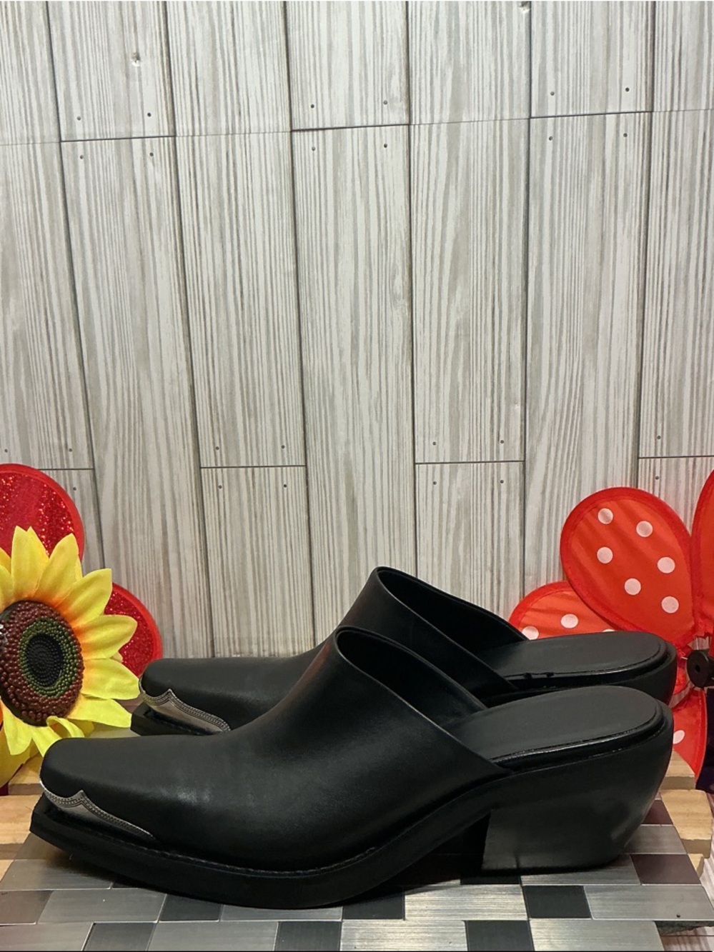 Mango Black Leather Square-Toe Mules - Picture 3 of 10